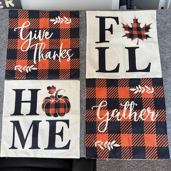 Other - Fall Pillow Covers 18x18 (approx)- Set of 4 Farmhouse Buffalo Plaid Pumpkin Home